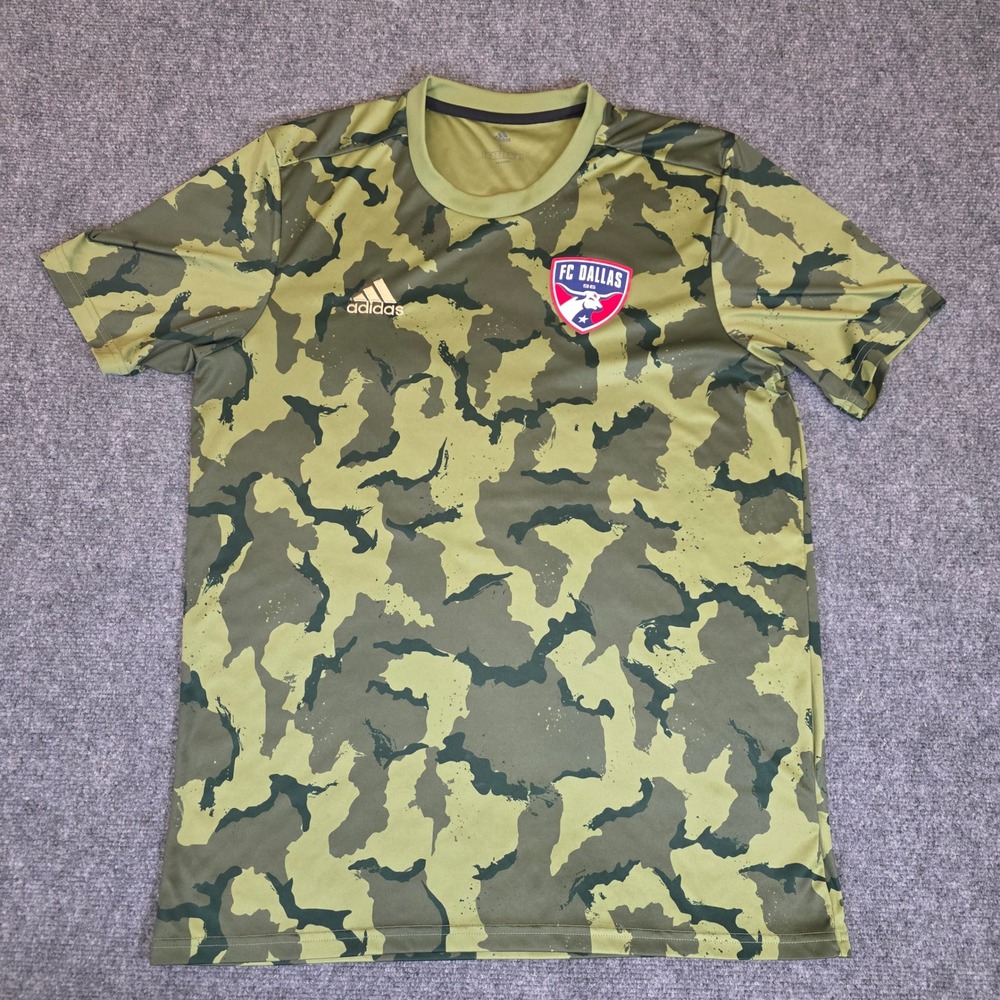 Adidas FC Dallas Soccer Jersey Large Green Camouflage Short Sleeveโ Performance
